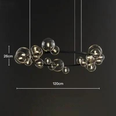Bedroom glass ball chandelier with LED lights, black frame, clear spheres, 120cm span on Tampa Home & Garden Store