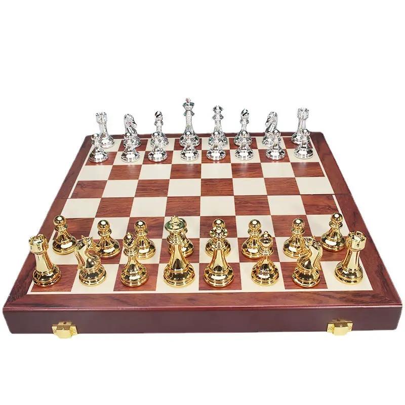 High End Chess Set on folding wooden board with gold and silver pieces, 32-piece on Tampa Home & Garden Store