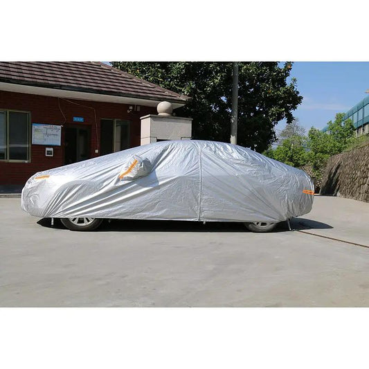 Kayme waterproof car cover for outdoor SUV, silver-gray with orange straps on Tampa Home & Garden Store