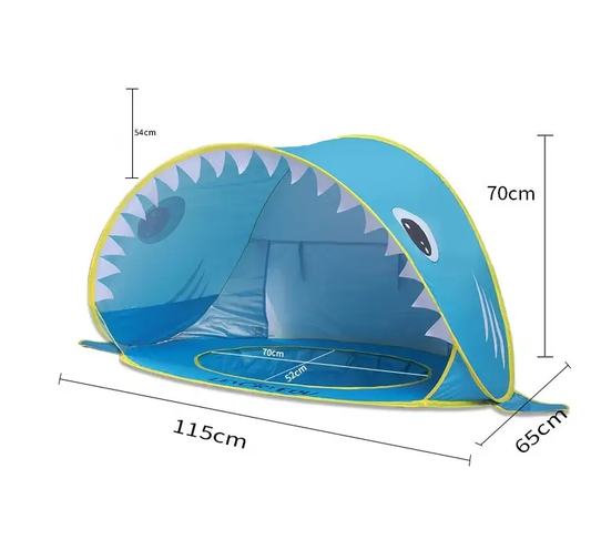 Children's Beach Tent blue shark mouth design for sun shade by VIP Digital Presence on Tampa Home & Garden Store
