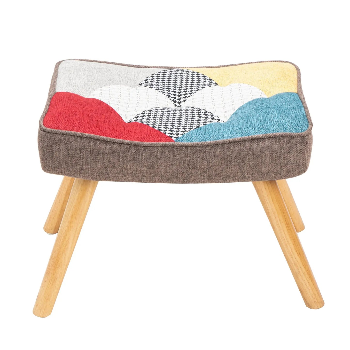 Sillón mecedora con otomana, mecedora de tela de mediados de siglo con patas de madera y lino de retazos para sala de estar y dormitorio