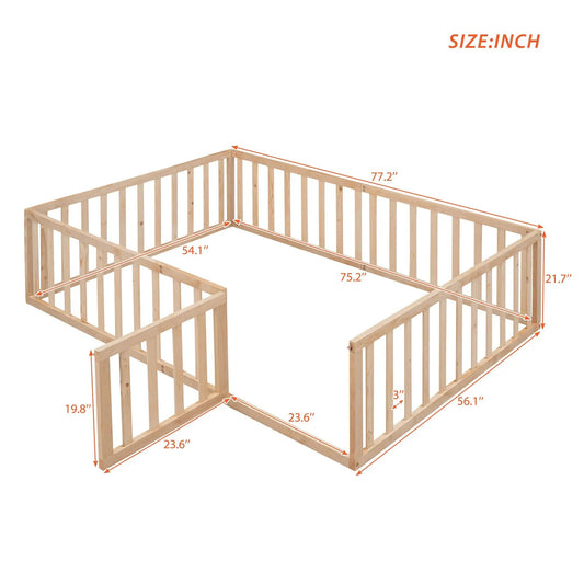 Full size wood daybed frame with fence in natural finish, wood construction on Tampa Home & Garden Store