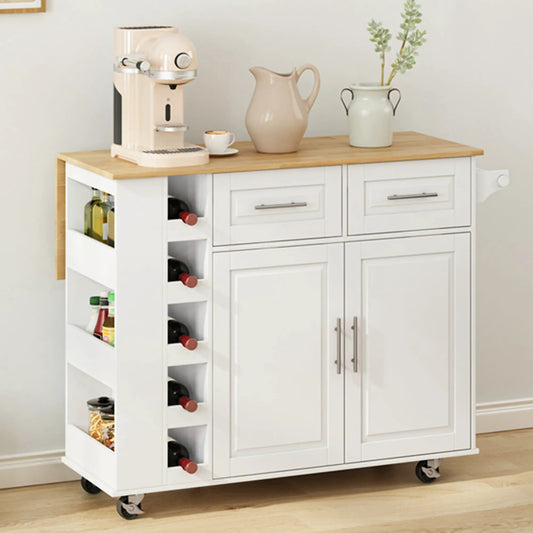 Kitchen island cart with cabinet and drawers, white finish, wood top by VIP Digital Presence on Tampa Home & Garden Store