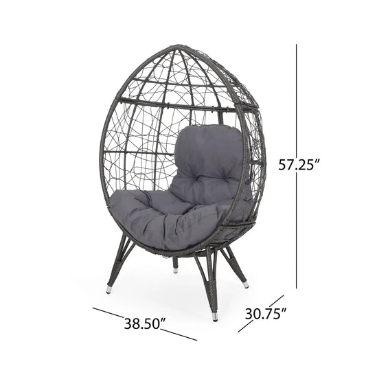 Gianni Teardrop Chair in gray rattan with gray cushion, hanging swing chair on Tampa Home & Garden Store