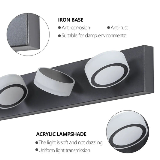 Led Modern Black 6-Light Vanity Lights wall fixture with six white acrylic lamp shades and LED bulbs on Tampa Home & Garden Store