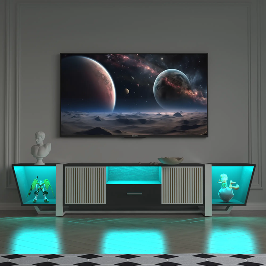 TV Console With Storage Cabinets and Led TV Stand turquoise LED display cabinets Sony TV on Tampa Home & Garden Store