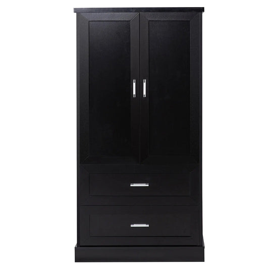 Tall black bathroom cabinet with two doors and a bottom drawer, chrome handles on Tampa Home & Garden Store