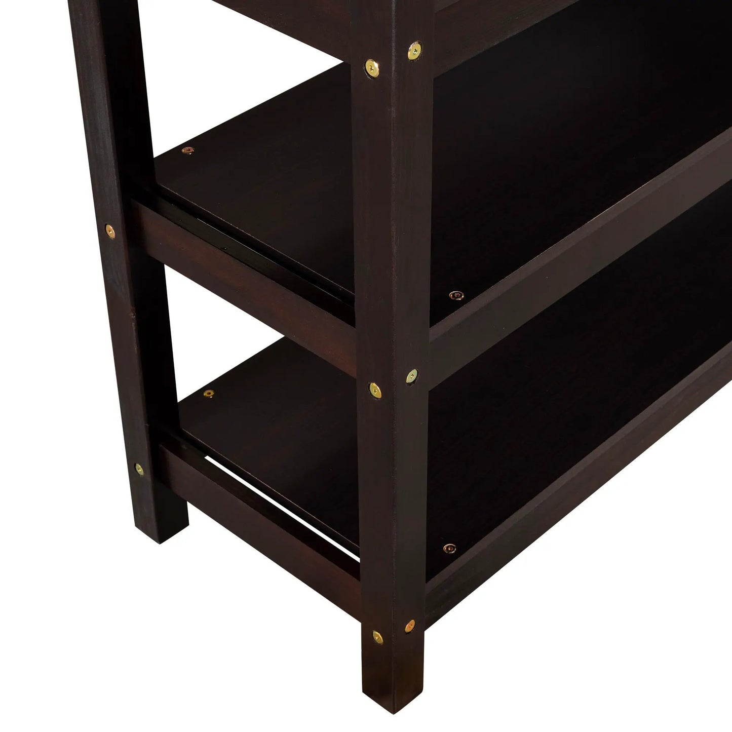 Full Size Loft Bed with Storage Shelves in Espresso finish, dark wood frame on Tampa Home & Garden Store