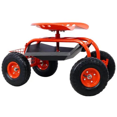 Garden cart rolling scooter with 360-degree red seat, four wheels on VIP Digital Presence on Tampa Home & Garden Store