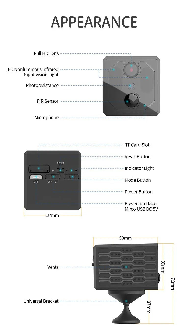 VIP Digital Presence S3 HD Camera with infrared sensor WiFi full HD lens universal bracket on Tampa Home & Garden Store