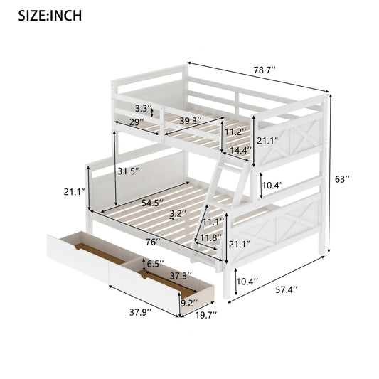 Twin over full white bunk bed with ladder and two under-bed drawers on Tampa Home & Garden Store