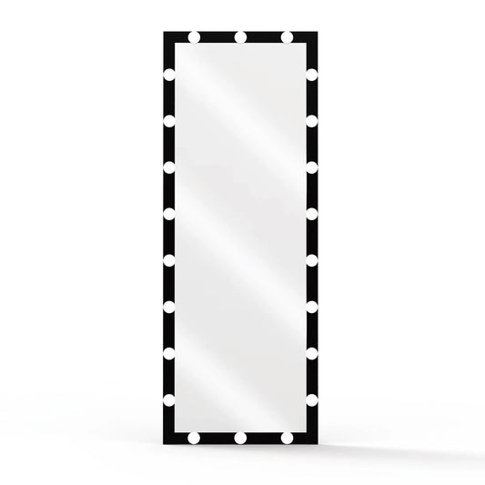 Hollywood-style full-length mirror with a black frame and round bulbs around the edges on Tampa Home & Garden Store