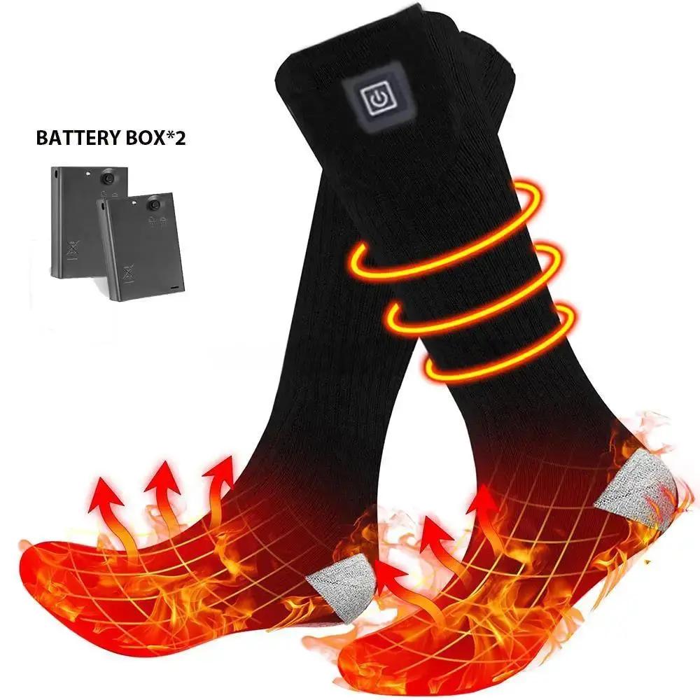 Calcetines eléctricos de invierno con caja de batería, recargables, anticongelantes, térmicos, para hombres, calentadores de pies para acampar al aire libre y deportes de esquí
