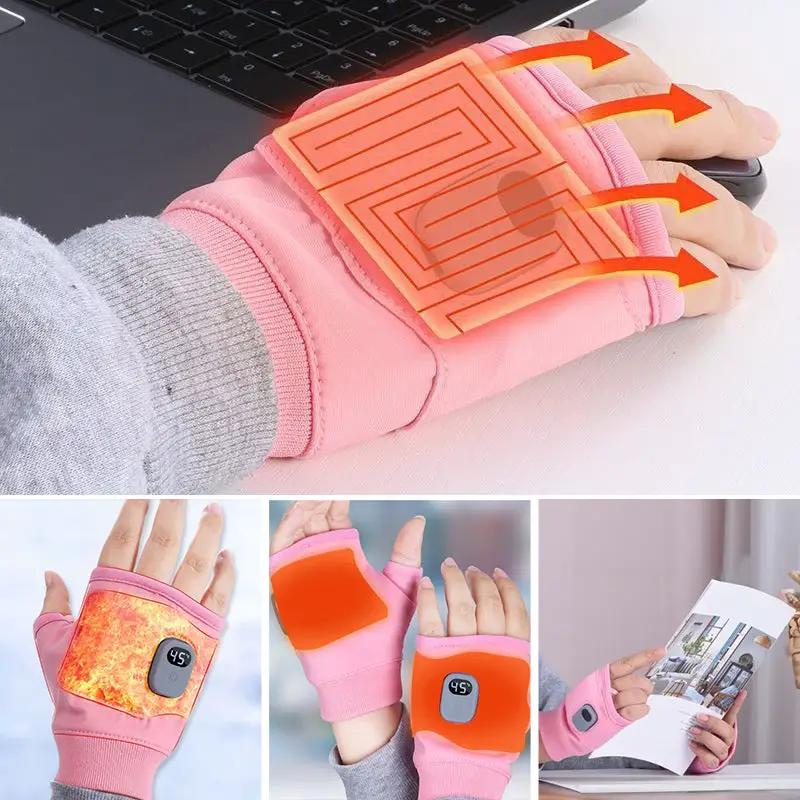Rechargeable pink heated gloves USB-powered with palm heating pads and display 1 pair on Tampa Home & Garden Store