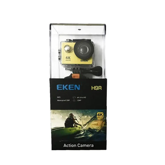 EKEN H9R action camera in blister packaging; yellow 4K Ultra HD waterproof WiFi with EKEN branding on label on Tampa Home & Garden Store