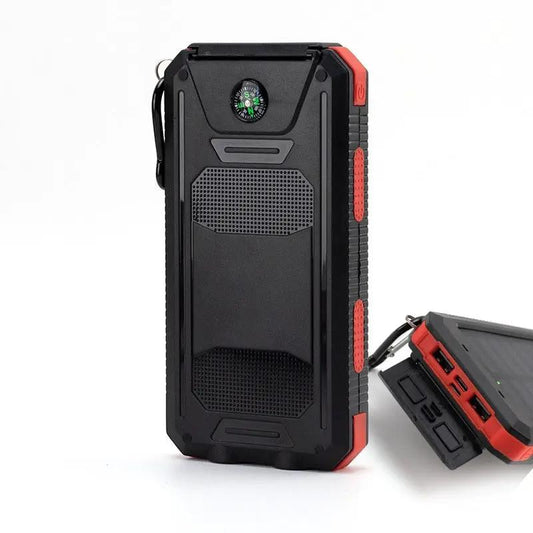 Waterproof Solar Power Bank and Compass 20000mAh rugged black with red trim on Tampa Home & Garden Store