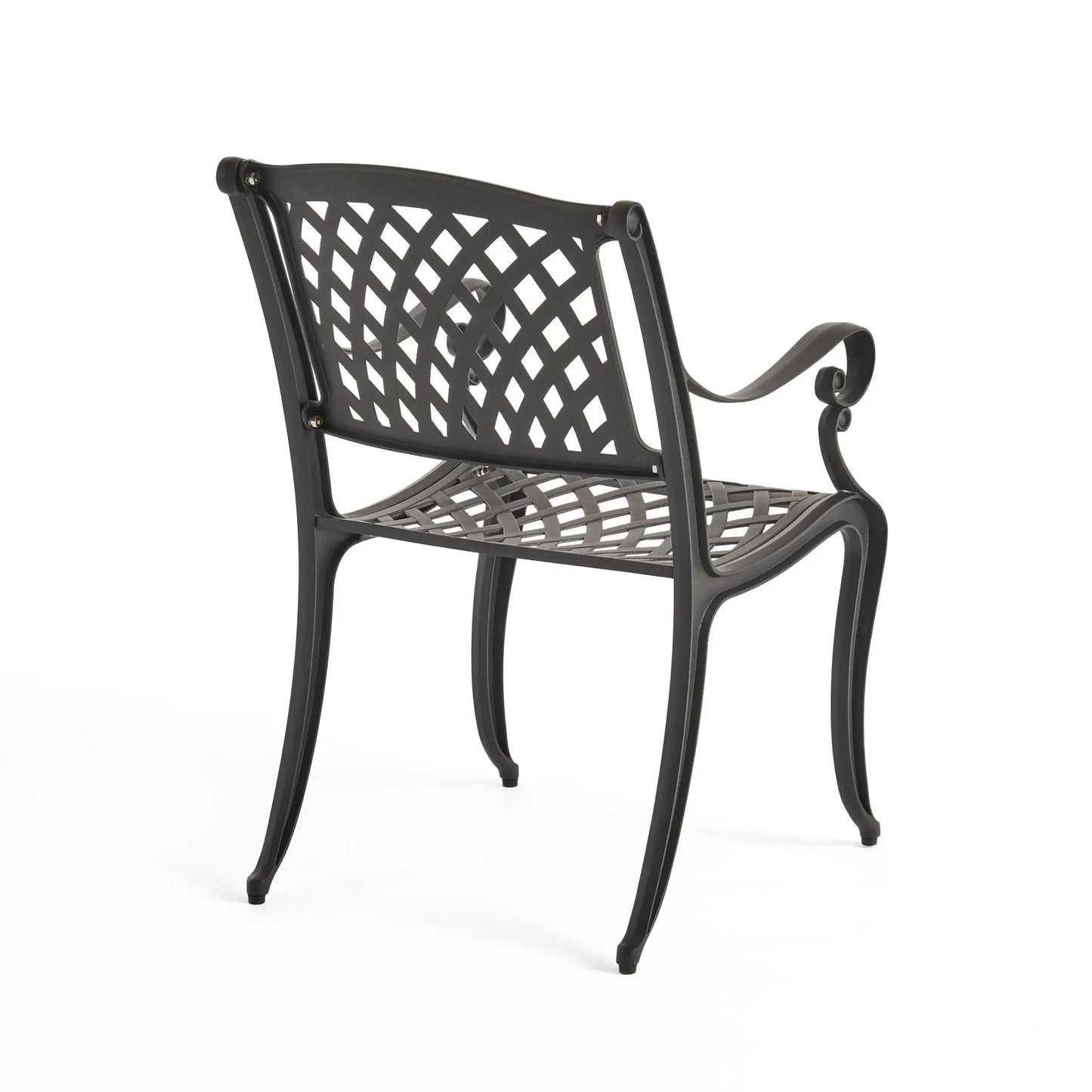 Cayman Arch Mesh I Chair set of 2, black metal outdoor chairs with lattice back on Tampa Home & Garden Store