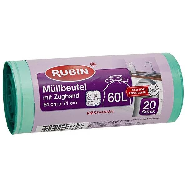 Rubin 60L trash bags with drawstring, 64x71 cm, 20 bags, eco-friendly polyethylene on Tampa Home & Garden Store