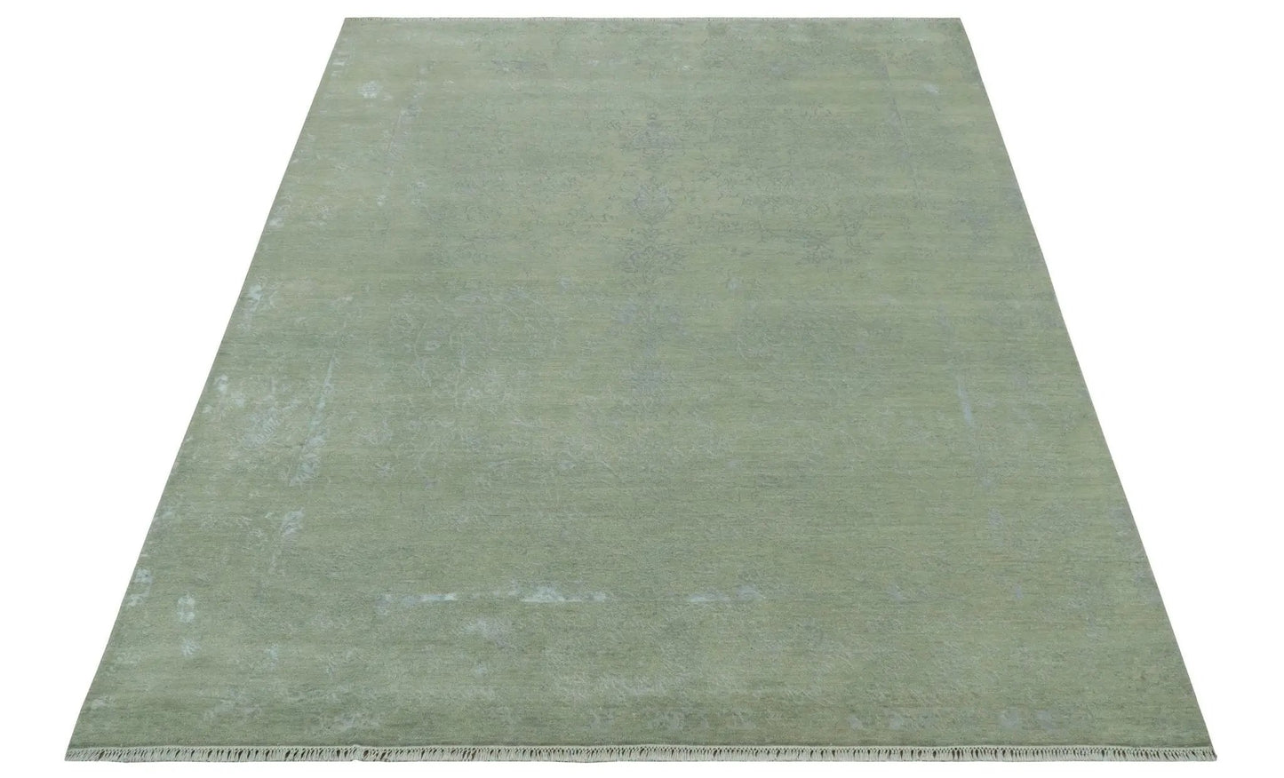 8X10 Fine Hand Knotted Green And Gray Modern abstract Design Wool and Art Silk Rug - Tampa Home & Garden Store