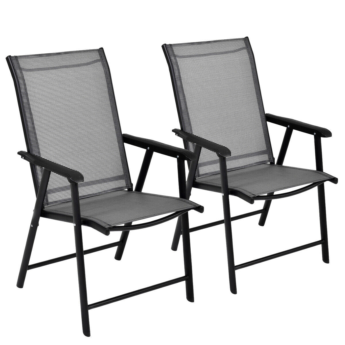 Set of 2 gray outdoor patio folding chairs with mesh backs and black frames DirectDeals on Tampa Home & Garden Store