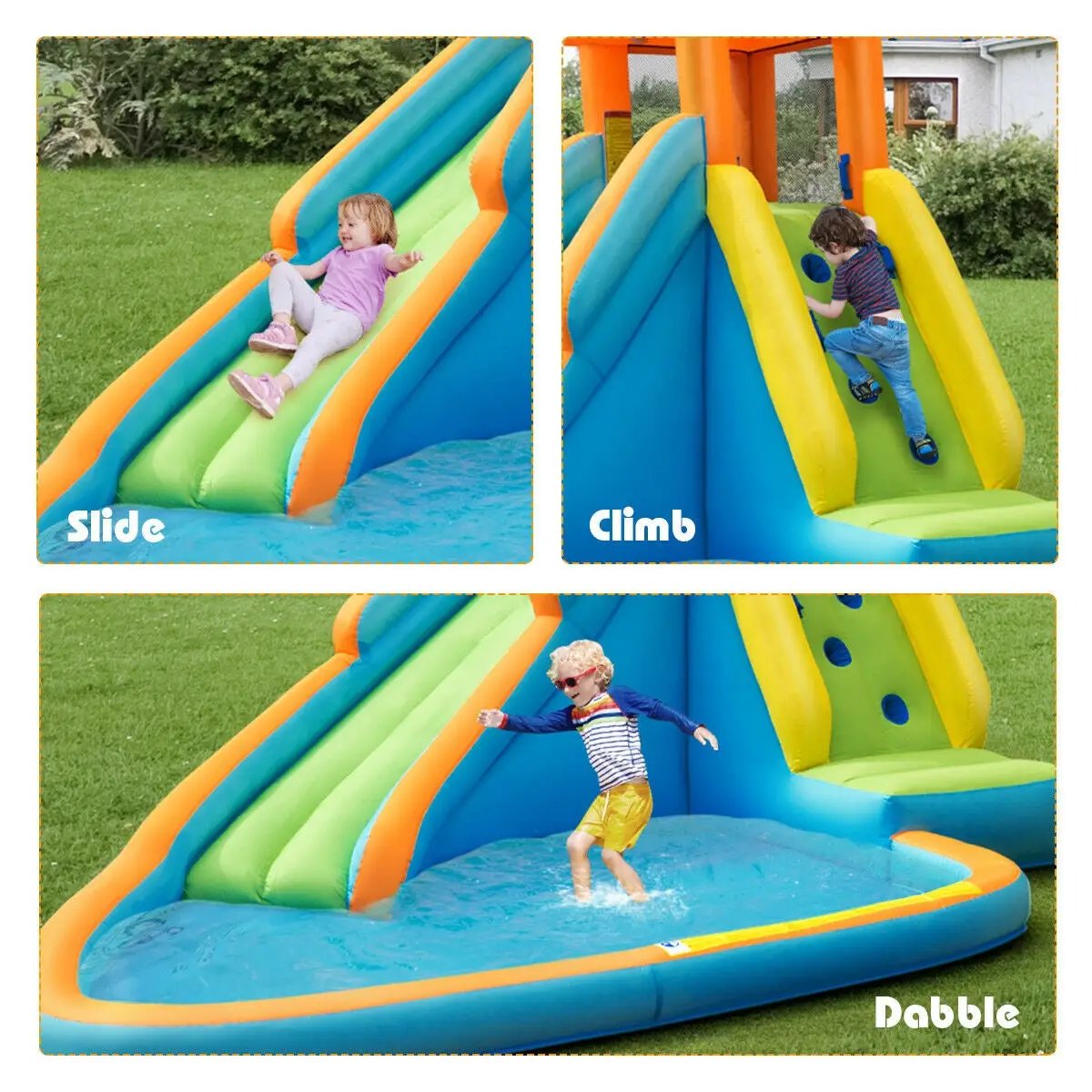 Inflatable Water Slide Bounce House with 740W blower, blue-green-orange colors, DirectDeals on Tampa Home & Garden Store