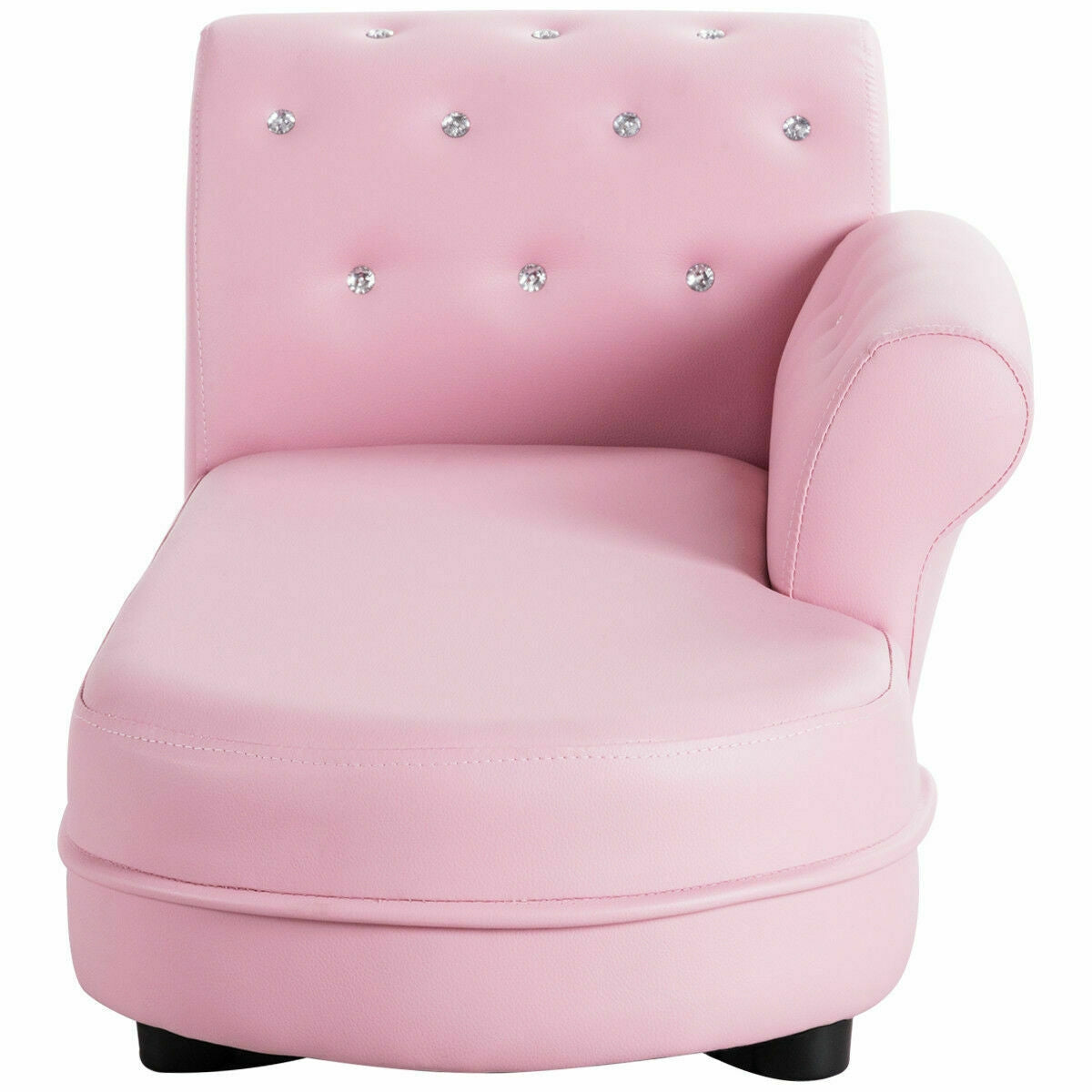 Armrest Relax Chaise Lounge Kids Sofa in pink faux leather with crystal tufting on Tampa Home & Garden Store
