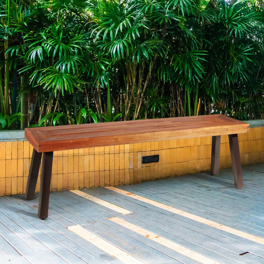 Patio Acacia Wood Dining Bench Seat with Steel Legs - Tampa Home & Garden Store