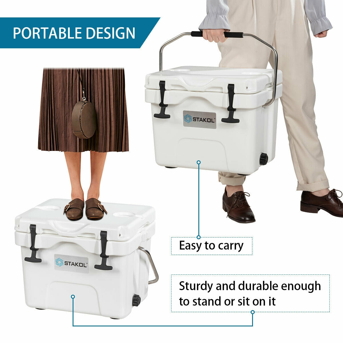 GemGear 16 Quart coolers, white portable units with carry handle and STAKOL logo on Tampa Home & Garden Store