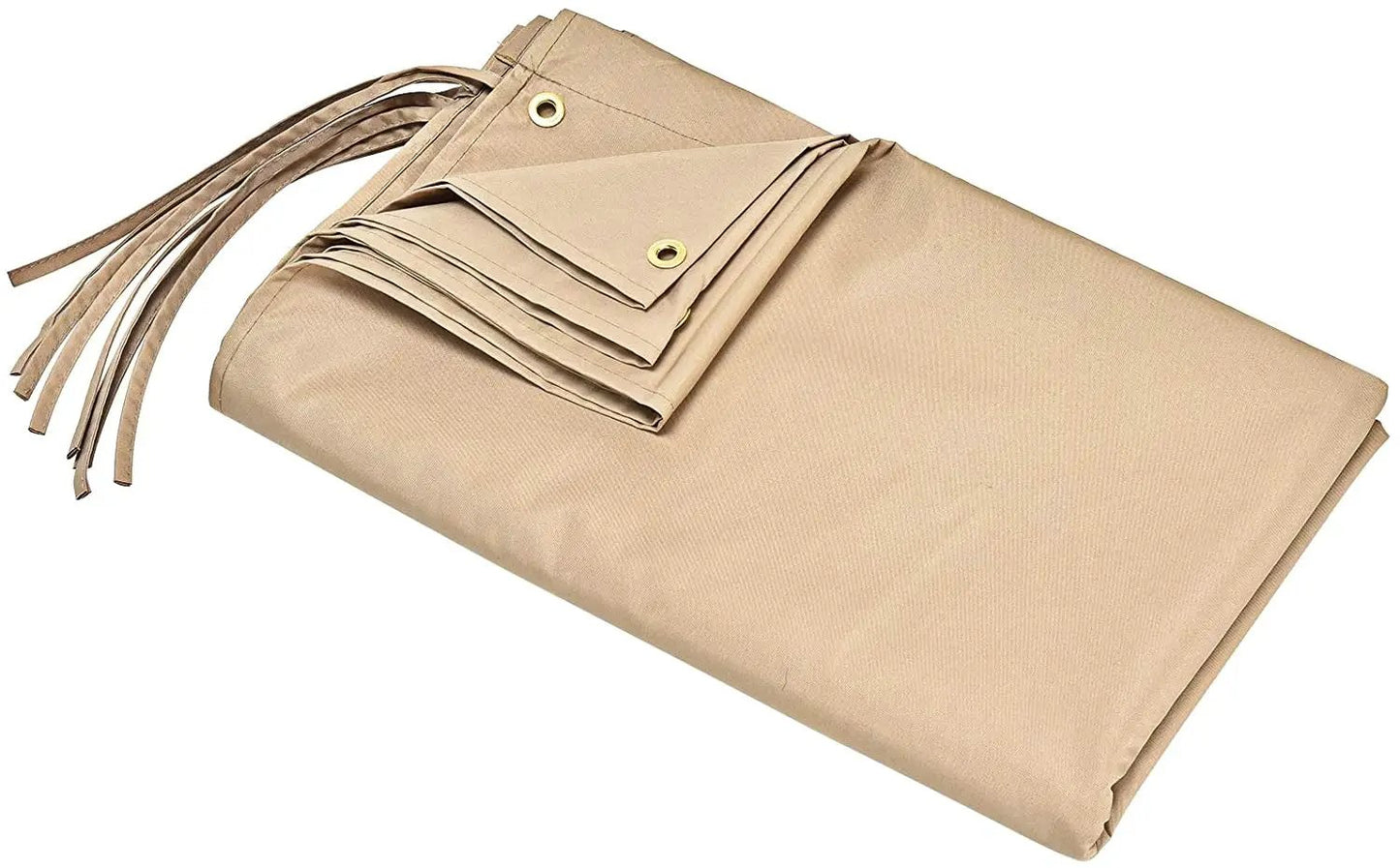 Outdoor canopy shade cover tan fabric with copper grommets and four tie straps on Tampa Home & Garden Store
