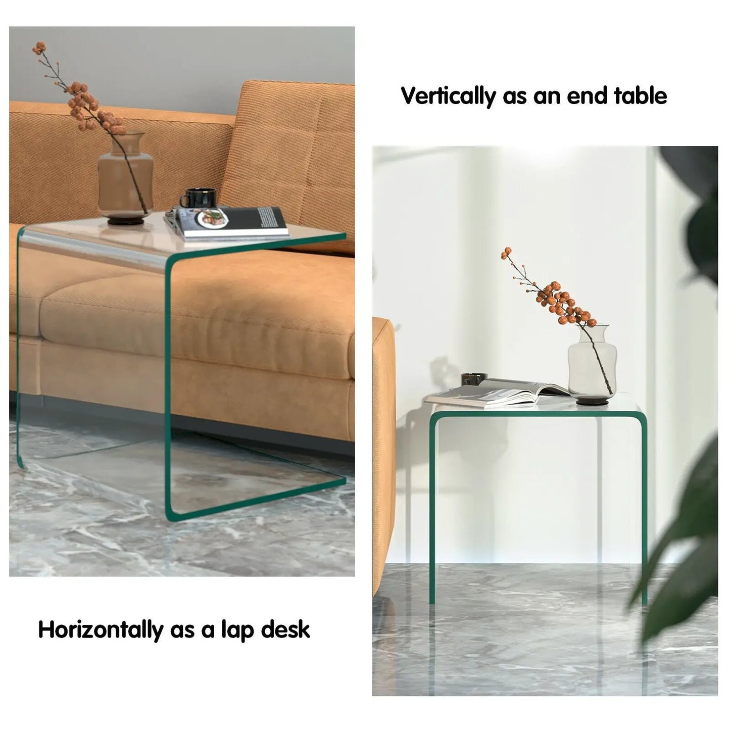 DirectDeals Tempered Waterfall End Table 18x18x16 in with glass top and teal frame on Tampa Home & Garden Store