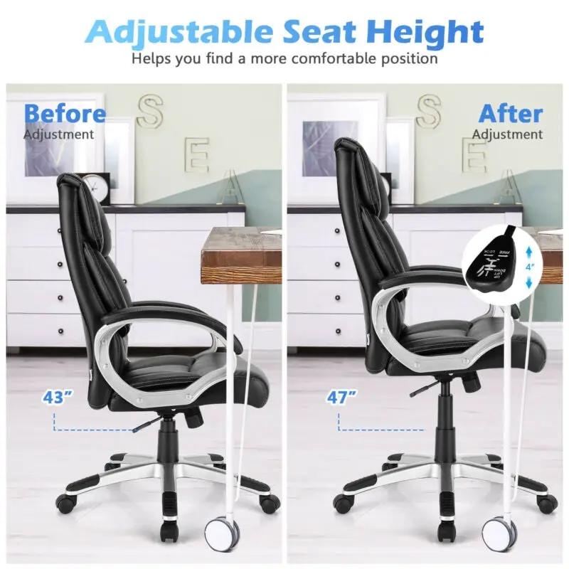 Big and Tall High Back Leather Desk Chair DirectDeals, black leather, adjustable height on Tampa Home & Garden Store