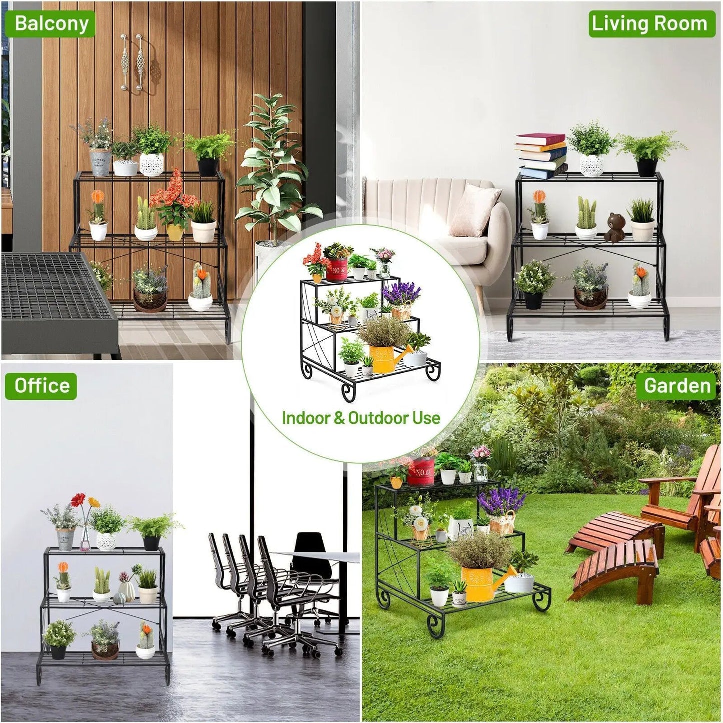 3-Tier Black Metal Garden Planter Stand with wheels DirectDeals for indoor and outdoor use on Tampa Home & Garden Store