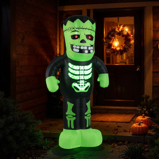 8.4 ft Frankenstein inflatable with neon-green LED skeleton for Halloween outdoor decor on Tampa Home & Garden Store