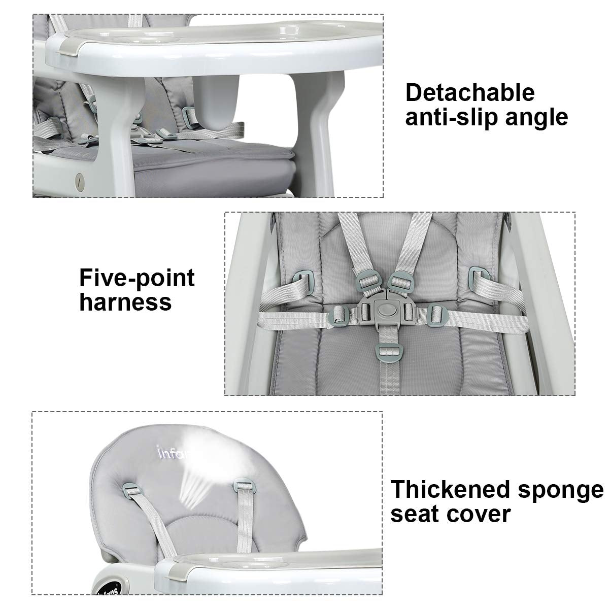 3-in-1 Baby High Chair with lockable wheels, five-point harness, thickened sponge seat cover on Tampa Home & Garden Store