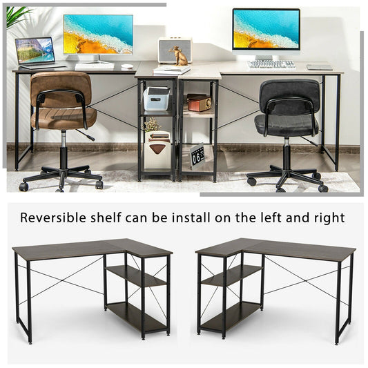 48 Inch Reversible L Shaped Computer Desk with Adjustable Shelf - Tampa Home & Garden Store