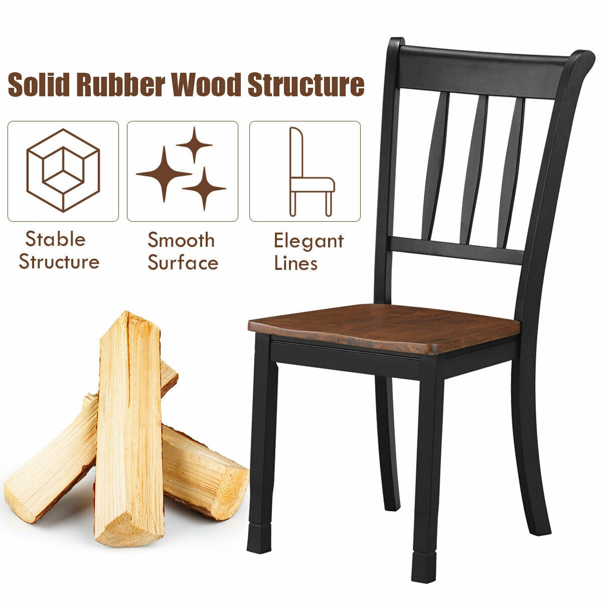 2 sillas de comedor de madera maciza con respaldo de huso Whitesburg, color negro