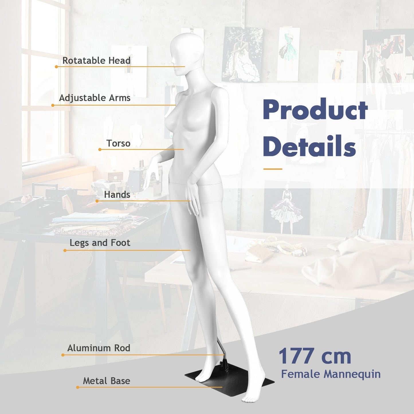 5.8 ft DirectDeals plastic female mannequin with metal stand for full-body display on Tampa Home & Garden Store