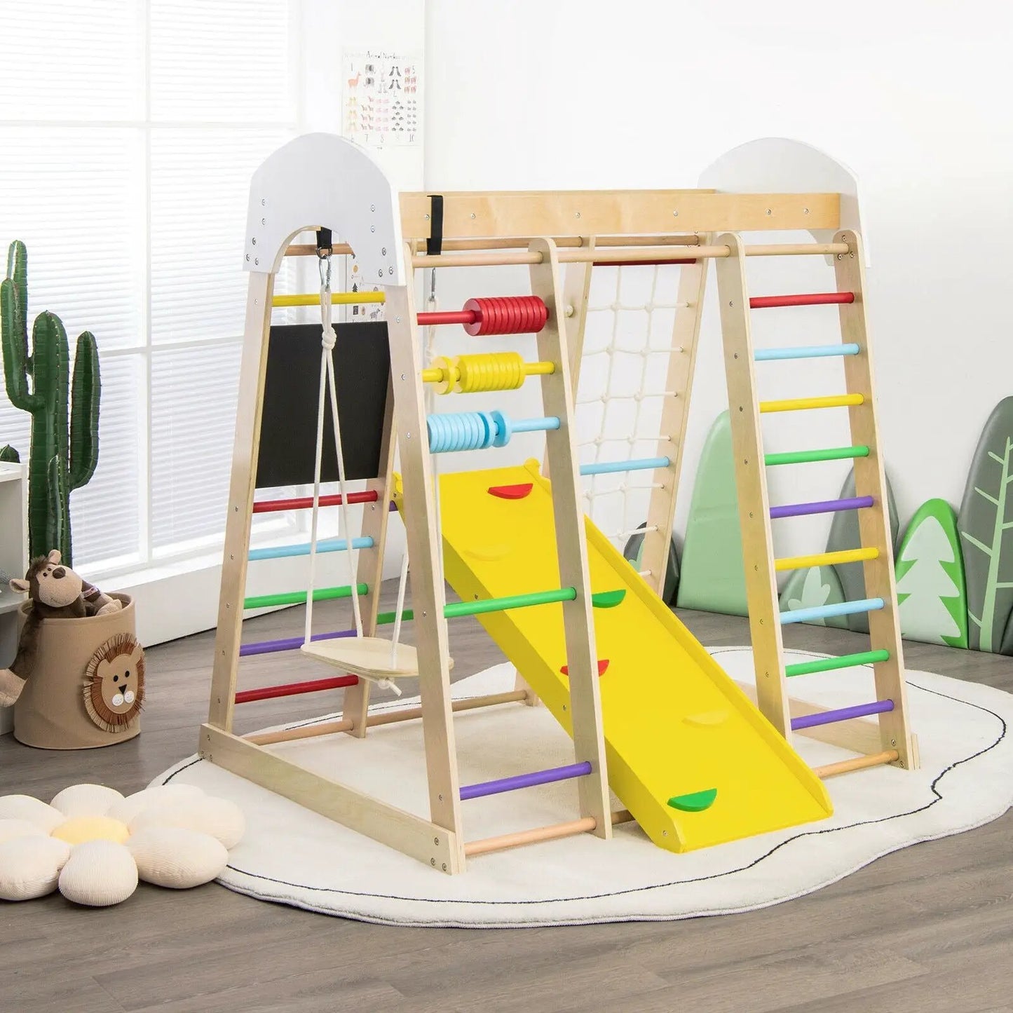 Indoor Playground Climbing Gym Wooden 8-in-1 Climber Playset for Children-Multicolor - Tampa Home & Garden Store