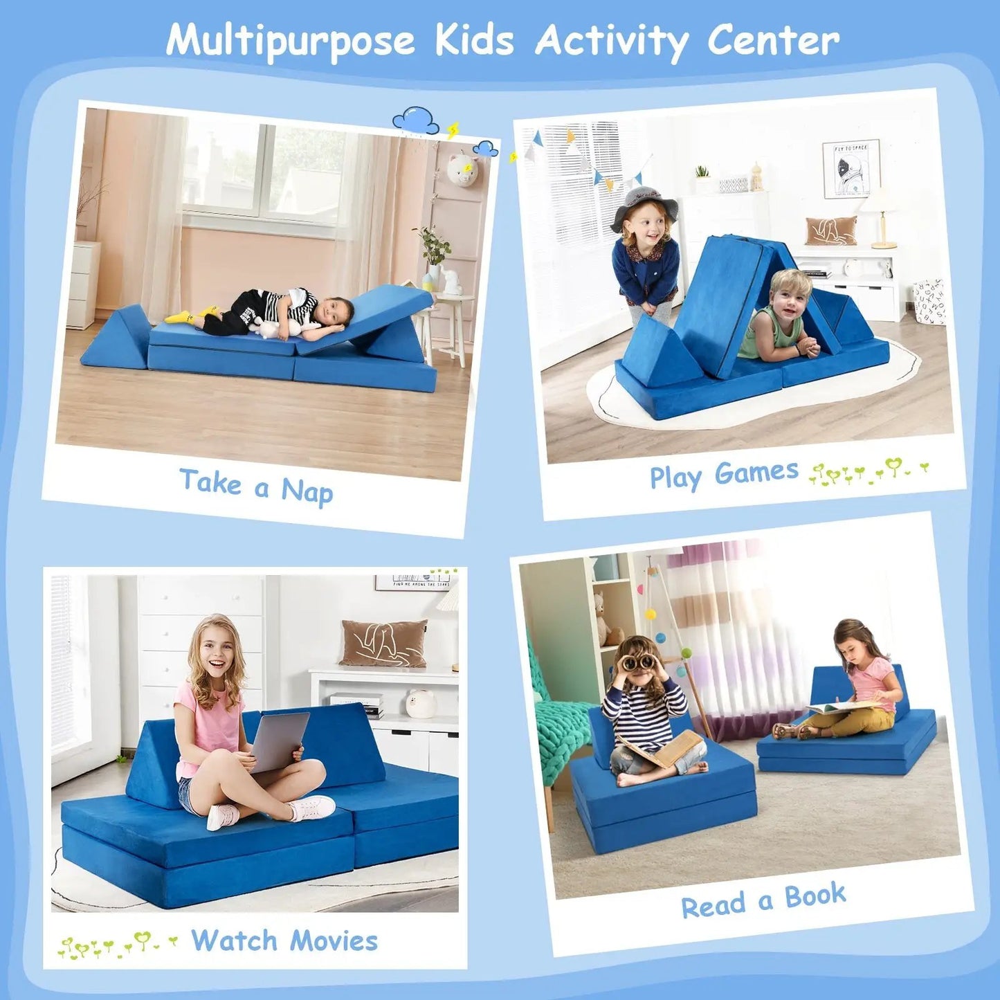 4pc Convertible Kids Couch Set Yellow play sofa with mats in bright playroom Tampa on Tampa Home & Garden Store