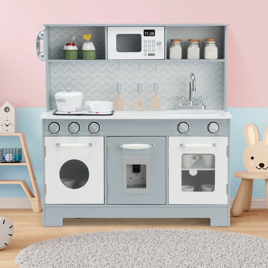 Pretend Kitchen Set for Kids DirectDeals blue-gray play kitchen with microwave on Tampa Home & Garden Store