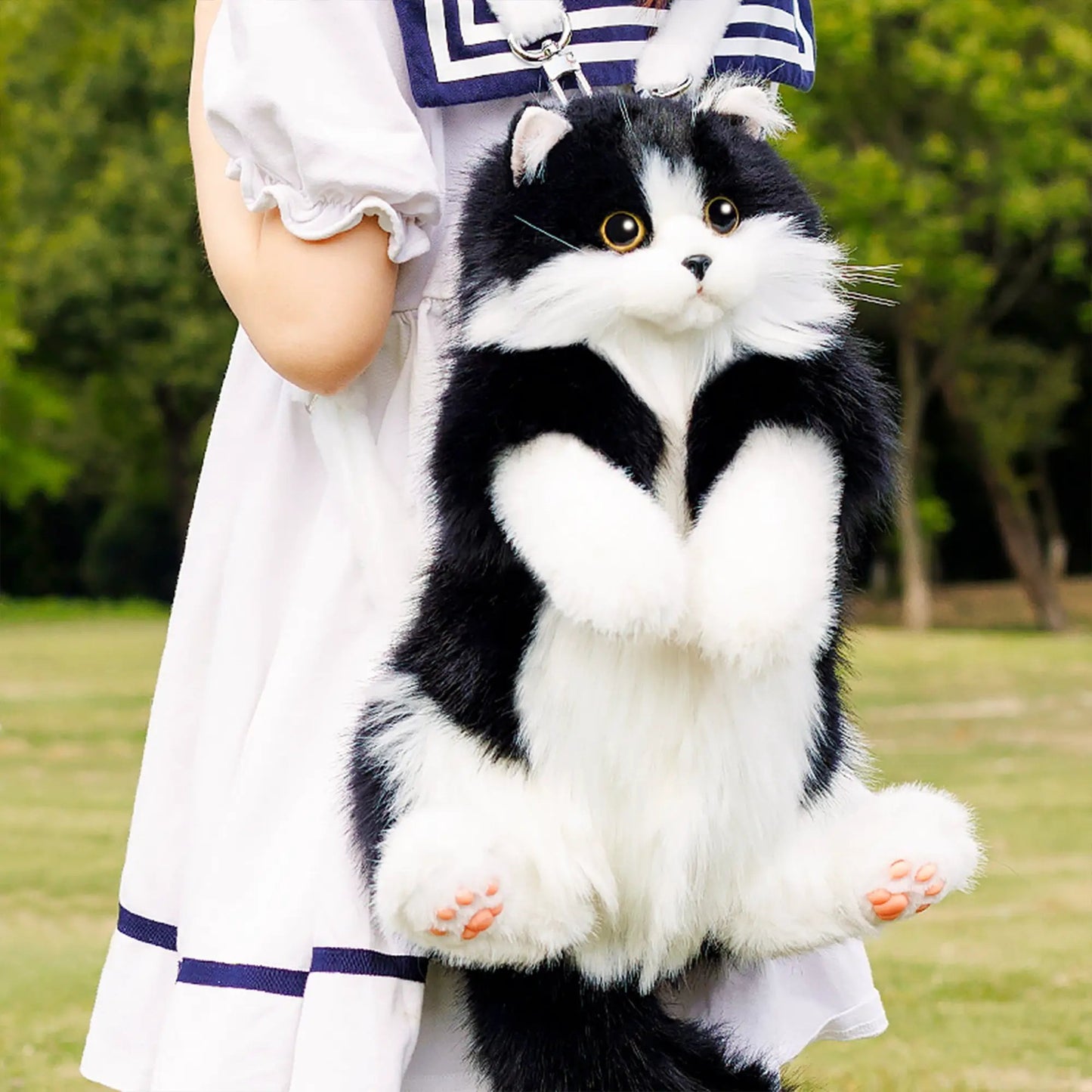 Chongker Handmade Mini Ragdoll Cat Backpack plush black and white cat bag for girls on Tampa Home & Garden Store