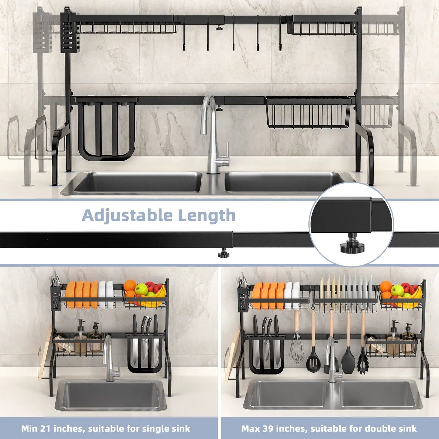 2 Tier Over Sink Dish Drying Rack With 8 Hooks
