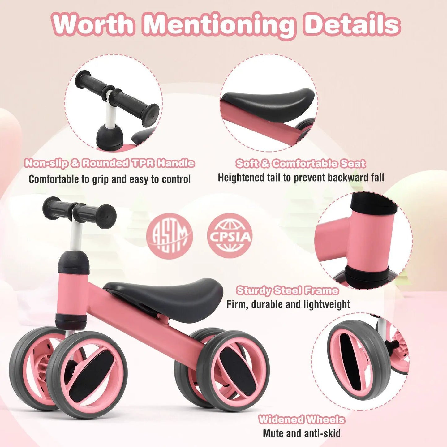 4 Wheels Baby Balance Bike Toy-Pink - Tampa Home & Garden Store