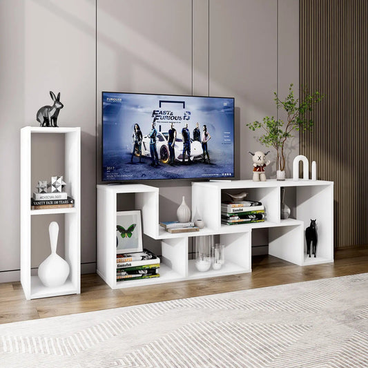 White adjustable TV stand for 65 inch TVs with shelves, modular cube storage on Tampa Home & Garden Store
