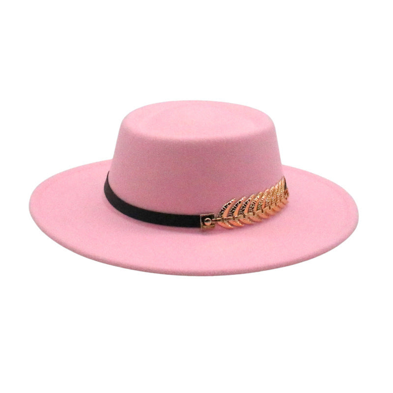 Stevvex pink fedora hat with black ribbon and gold leaf accent on Tampa Home & Garden Store