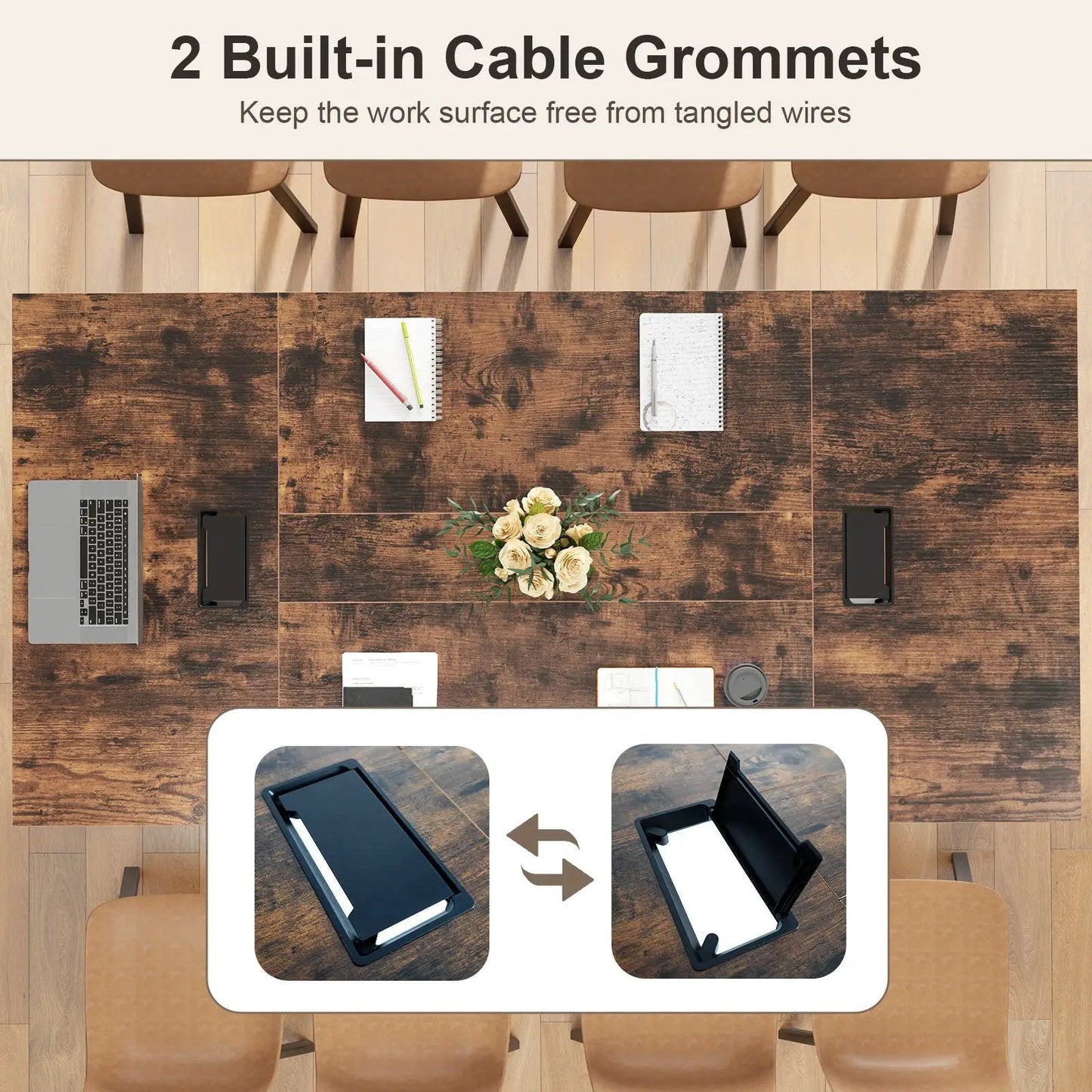 8 FT Conference Room Table Large Meeting Table Seats up to 10 People-Rustic Brown - Tampa Home & Garden Store
