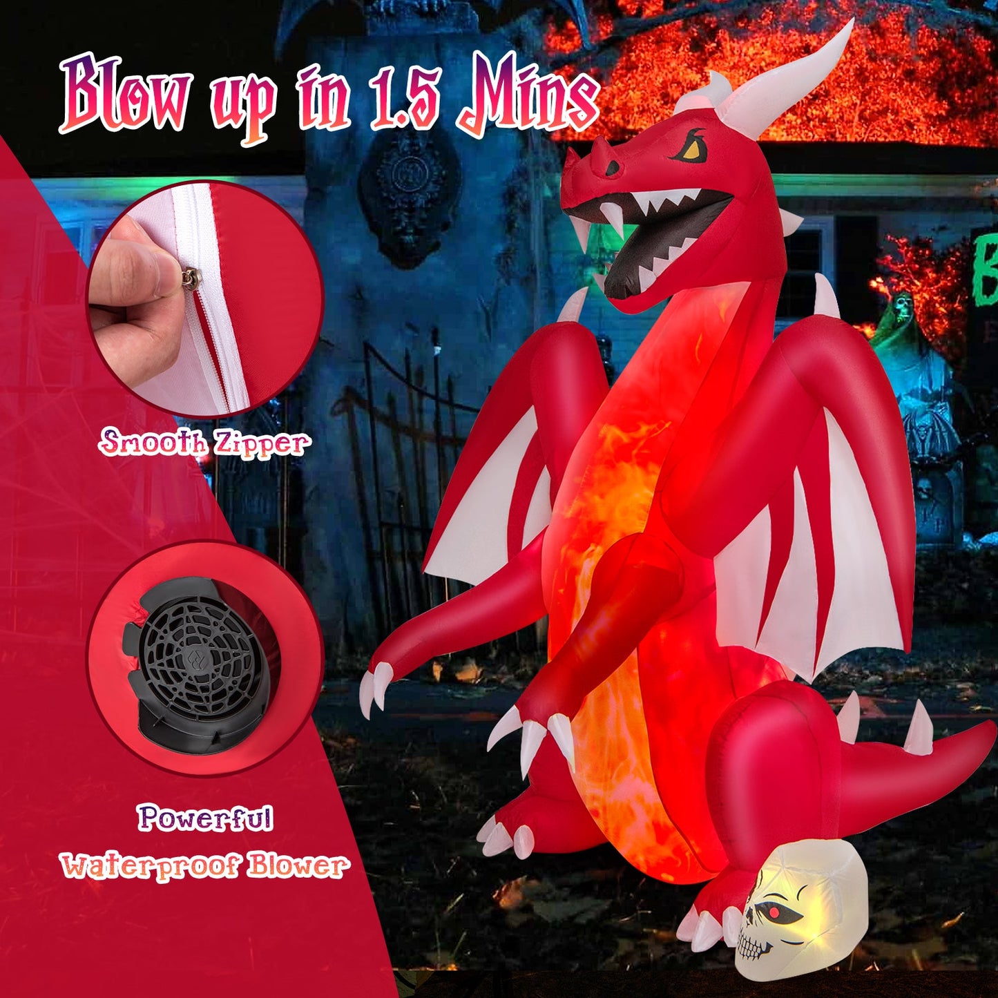 8 ft DirectDeals inflatable red dragon with wings, flaming chest and built-in blower on Tampa Home & Garden Store