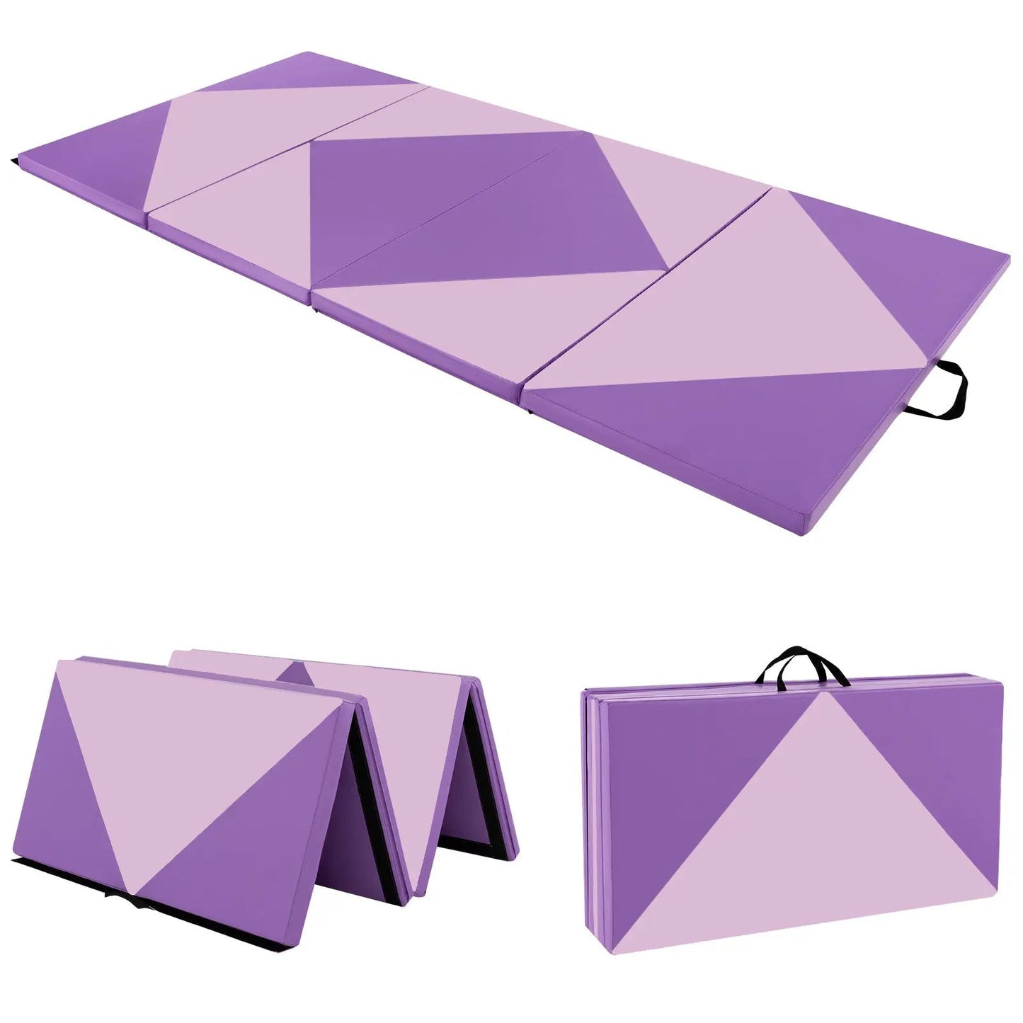8 Feet PU Leather Folding Gymnastics Mat by DirectDeals, purple panels with carry handle on Tampa Home & Garden Store