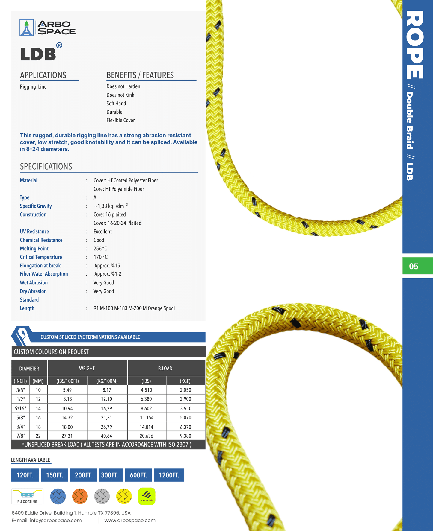 Cable Arbo Space LDB de 7/8" (22 mm) (poliéster recubierto de doble trenza)