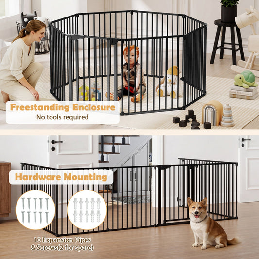 8-Panel Extra Wide Baby Gate Adjustable Pet Safety Fence with Auto-close Door - Tampa Home & Garden Store